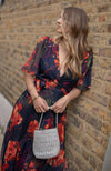 Hope & Ivy Nova Flutter Sleeve Floral Wrap Maxi Dress, Black and Orange