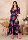 Hope & Ivy Ashia Flutter Sleeve Maxi Wrap Dress, Navy & Pink