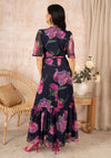 Hope & Ivy Ashia Flutter Sleeve Maxi Wrap Dress, Navy & Pink