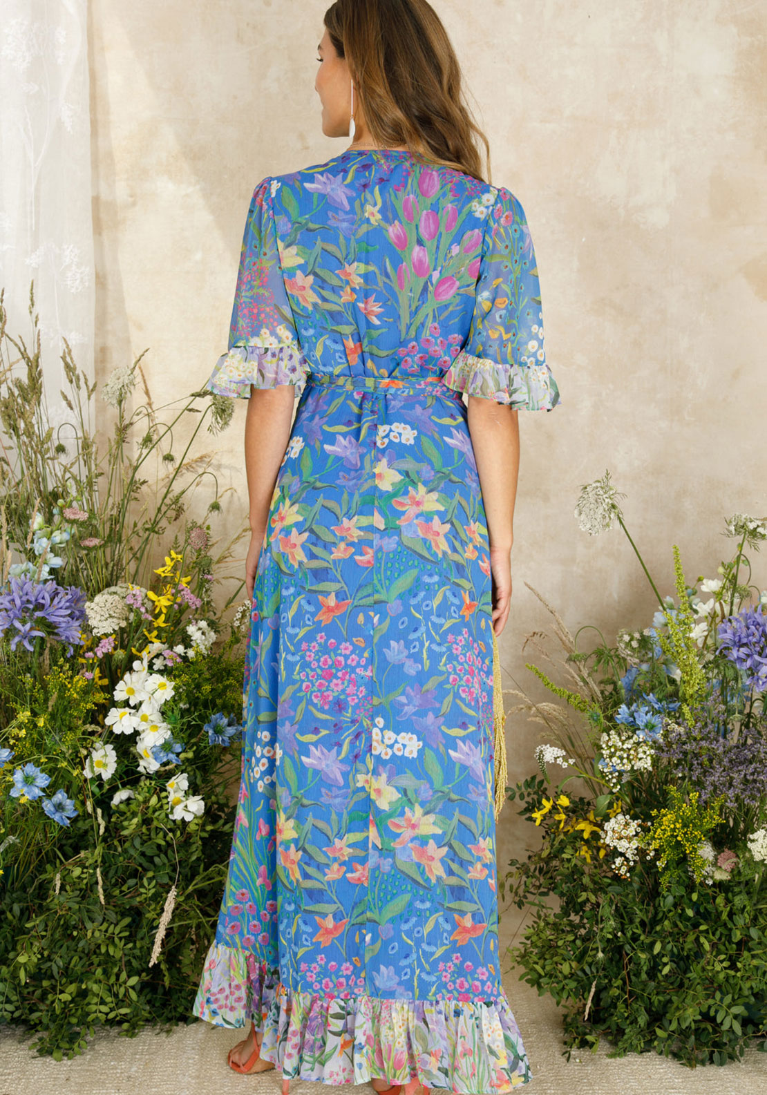 hope and ivy blue dress Hope & Ivy Blue Puff Sleeve Maxi Dress with Bow Back