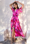 Hope & Ivy Corinne Flutter Sleeve Maxi Wrap Dress, Bright Pink