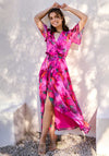Hope & Ivy Corinne Flutter Sleeve Maxi Wrap Dress, Bright Pink