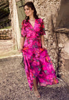 Hope & Ivy Corinne Flutter Sleeve Maxi Wrap Dress, Bright Pink