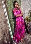 Hope & Ivy Corinne Flutter Sleeve Maxi Wrap Dress, Bright Pink