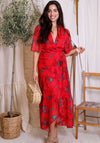 Hope and Ivy Delia Floral Wrap Dress, Red