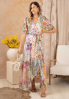 Hope & Ivy Julia Flutter Sleeve Maxi Wrap Dress, Floral Multi