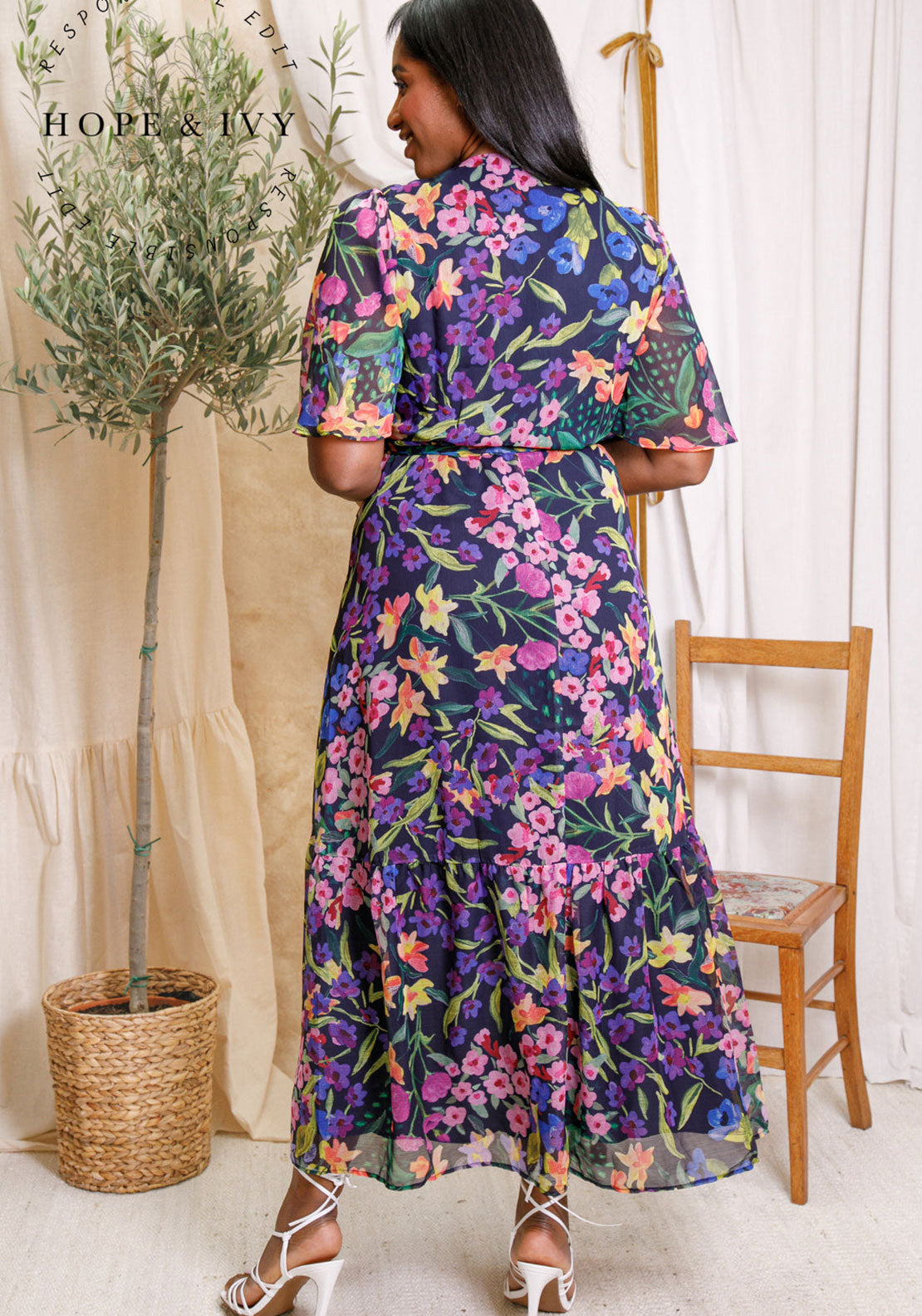 Hope and Ivy Nesta Floral Wrap Dress, Navy