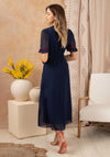 Hope & Ivy Niamh Embroidered Frill Sleeve Button Front Midi Dress, Navy