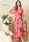 Hope and Ivy Roxanne Floral Wrap Dress, Pink