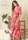 Hope and Ivy Roxanne Floral Wrap Dress, Pink