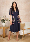 Hope & Ivy Tiffany Embroidered Flutter Sleeve Midi Dress, Navy