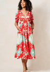Hope & Ivy Amal V-Neck Puff Sleeve Midi Dress, Red Multi