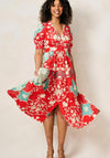 Hope & Ivy Amal V-Neck Puff Sleeve Midi Dress, Red Multi