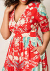 Hope & Ivy Amal V-Neck Puff Sleeve Midi Dress, Red Multi