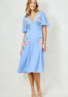 Hope & Ivy Calliope Embroidered Flutter Sleeve Midi Dress, Light Blue