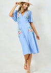 Hope & Ivy Calliope Embroidered Flutter Sleeve Midi Dress, Light Blue