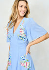Hope & Ivy Calliope Embroidered Flutter Sleeve Midi Dress, Light Blue