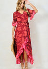 Hope & Ivy Celestine Contrast Frill Maxi Wrap Dress, Red Multi