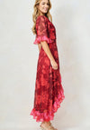Hope & Ivy Celestine Contrast Frill Maxi Wrap Dress, Red Multi
