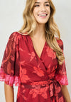 Hope & Ivy Celestine Contrast Frill Maxi Wrap Dress, Red Multi