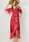 Hope & Ivy Celestine Contrast Frill Maxi Wrap Dress, Red Multi