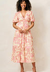 Hope & Ivy Halima Puff Sleeve Tiered Midi Dress, Pink