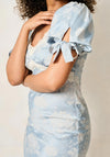 Hope & Ivy Holland Puff Sleeve Satin Midi Dress, Light Blue