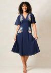 Hope & Ivy Zaynab Embellished with Flutter Sleeve Midi Dress, Navy