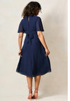 Hope & Ivy Zaynab Embellished with Flutter Sleeve Midi Dress, Navy