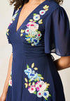 Hope & Ivy Zaynab Embellished with Flutter Sleeve Midi Dress, Navy