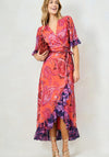 Hope & Ivy Zella Contrasting Frill Maxi Wrap Dress, Orange