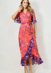 Hope & Ivy Zella Contrasting Frill Maxi Wrap Dress, Orange