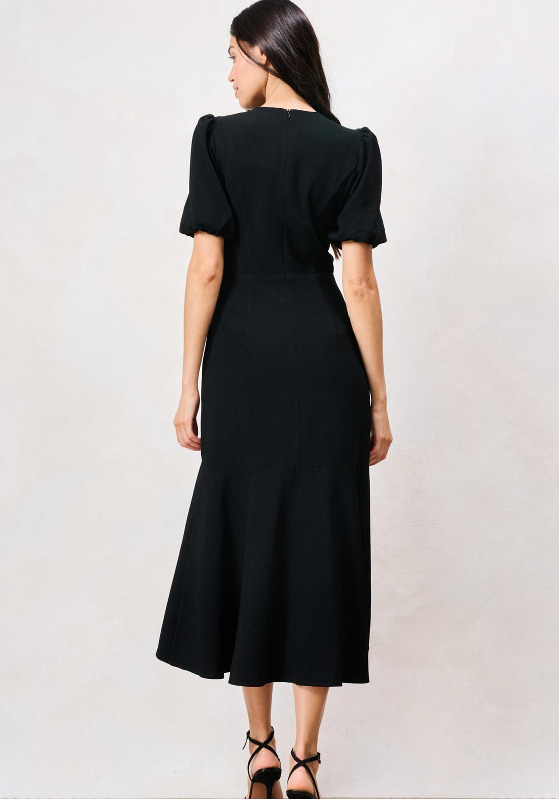 Hope & Ivy Sutton Puff Sleeve with Diamante Detail Midi Dress, Black