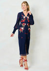 Hope and Ivy Jodie Blouson Sleeve Embroidered Midi Dress, Navy