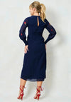 Hope and Ivy Jodie Blouson Sleeve Embroidered Midi Dress, Navy