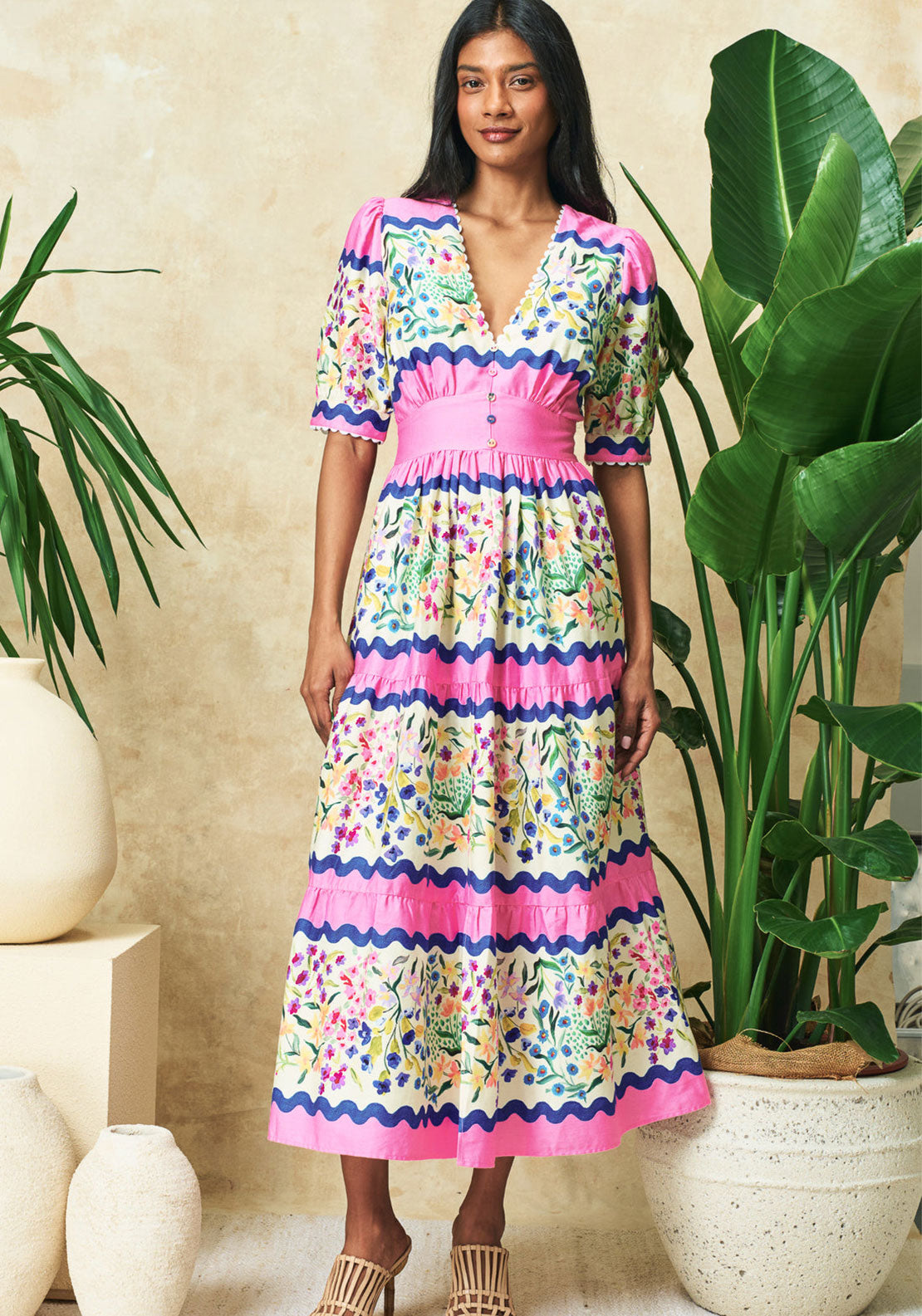 Hope & Ivy Meredith Floral Midi Dress, Pink