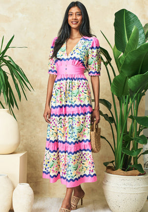 Hope & Ivy Meredith Floral Midi Dress, Pink
