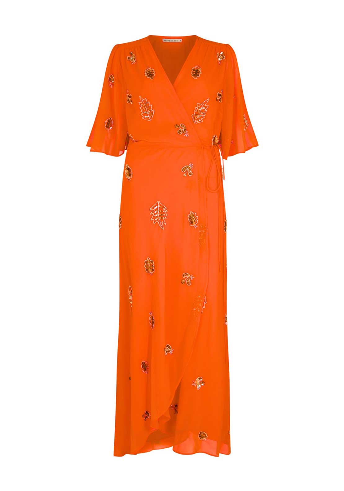 Hope & Ivy The Alana Beaded Wrap Maxi Dress, Orange - McElhinneys