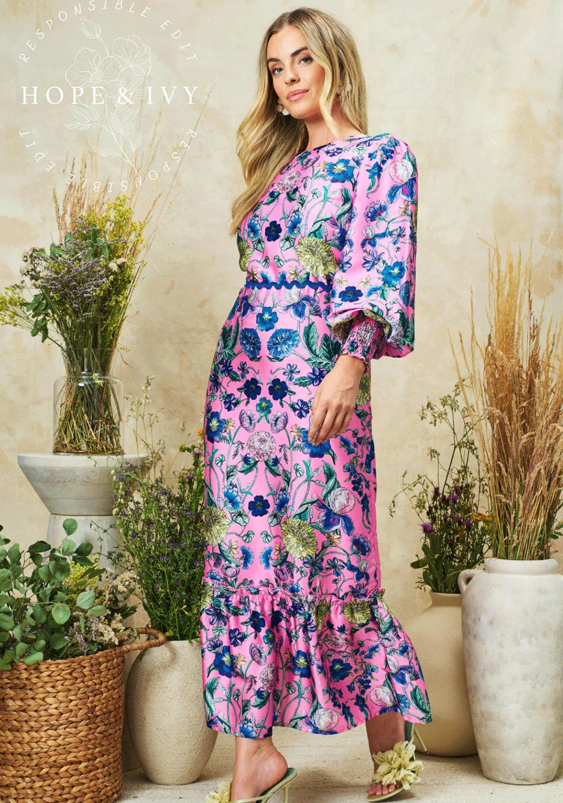 Hope & Ivy Camellia Floral Bow Back Maxi Dress, Pink