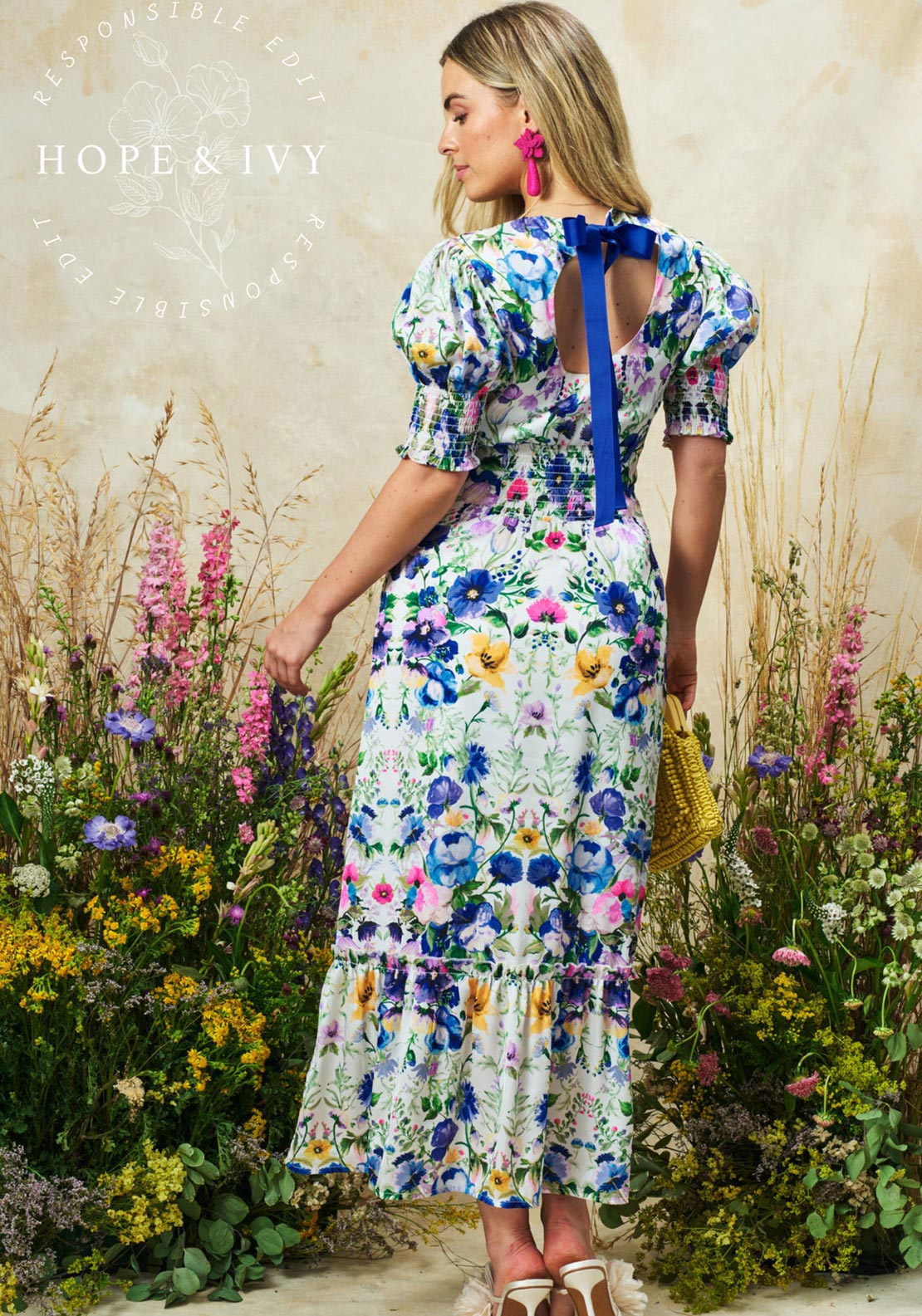 hope and ivy midi dress Hope & Ivy Charlotte-Ann Floral Midi Dress, Multi-Coloured