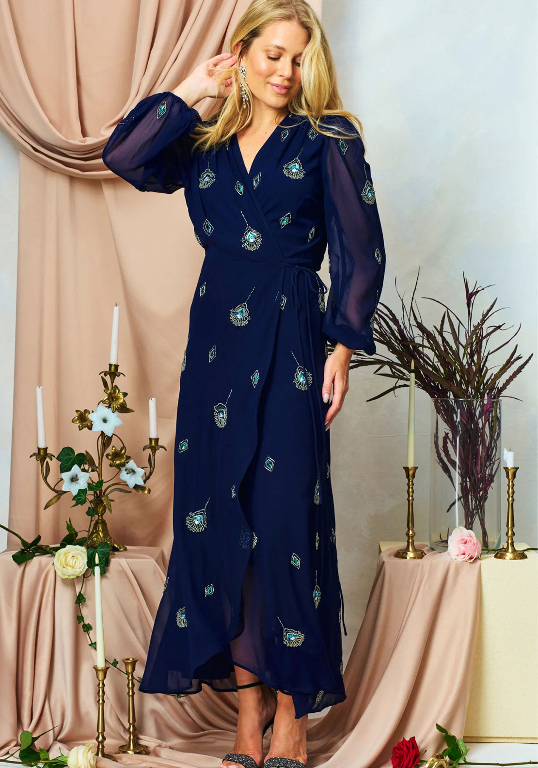 harlee maxi dress Harlee Elegant Asymmetrical Ruched Long Sequins Mother of the Bride Dr