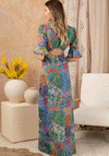 Hope & Ivy Hazel Floral Thigh Split Open Back Dress, Blue