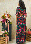 Hope & Ivy Jemma Floral Thigh Split Open Back Dress, Navy & Red