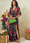 Hope & Ivy Jemma Floral Thigh Split Open Back Dress, Navy & Red