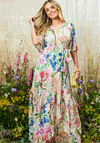 Hope & Ivy Michelle Floral Wrap Maxi Dress, Cream Multi