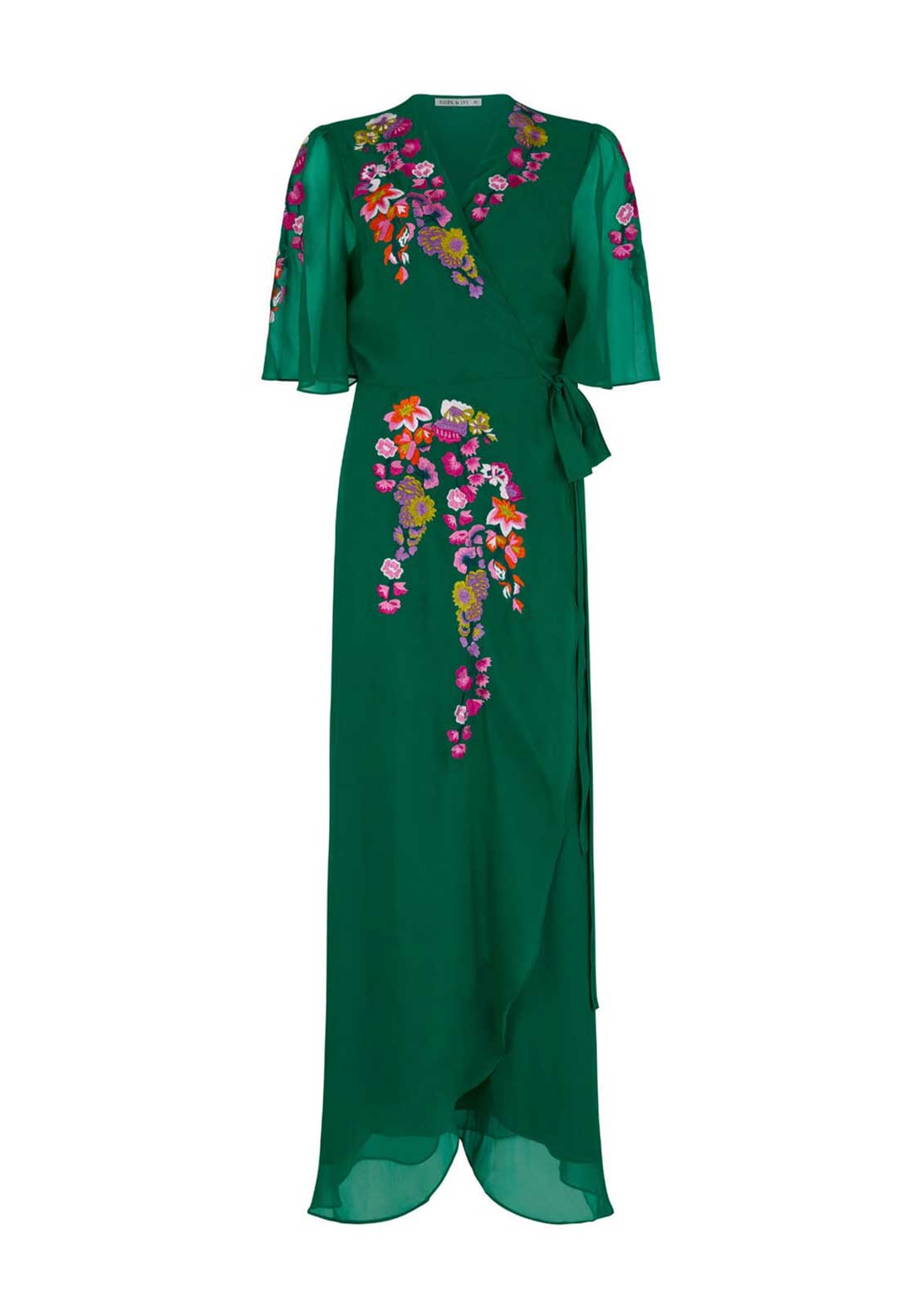Hope & Ivy The Miria Embroidered Wrap Maxi Dress, Green - McElhinneys Hope & Ivy The Miria Embroidered Wrap Maxi Dress, Green - McElhinneys