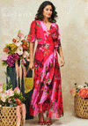 Hope & Ivy Rosanna Floral Stripe Wrap Maxi Dress, Pink and Red