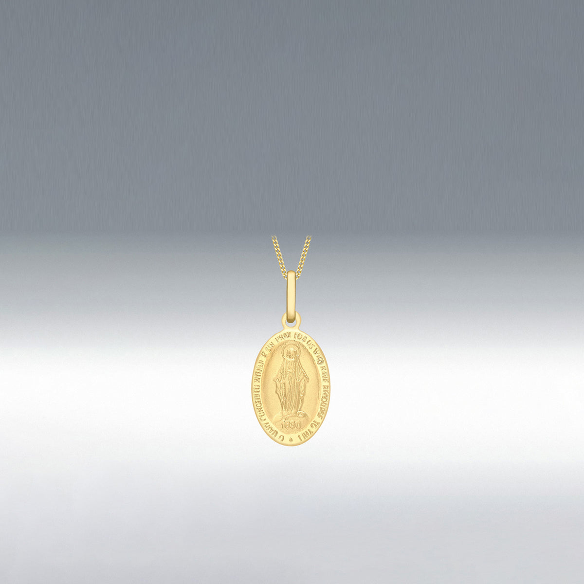 9 Carat Gold Holy Mary Oval Reversible Pendant Necklace, Gold