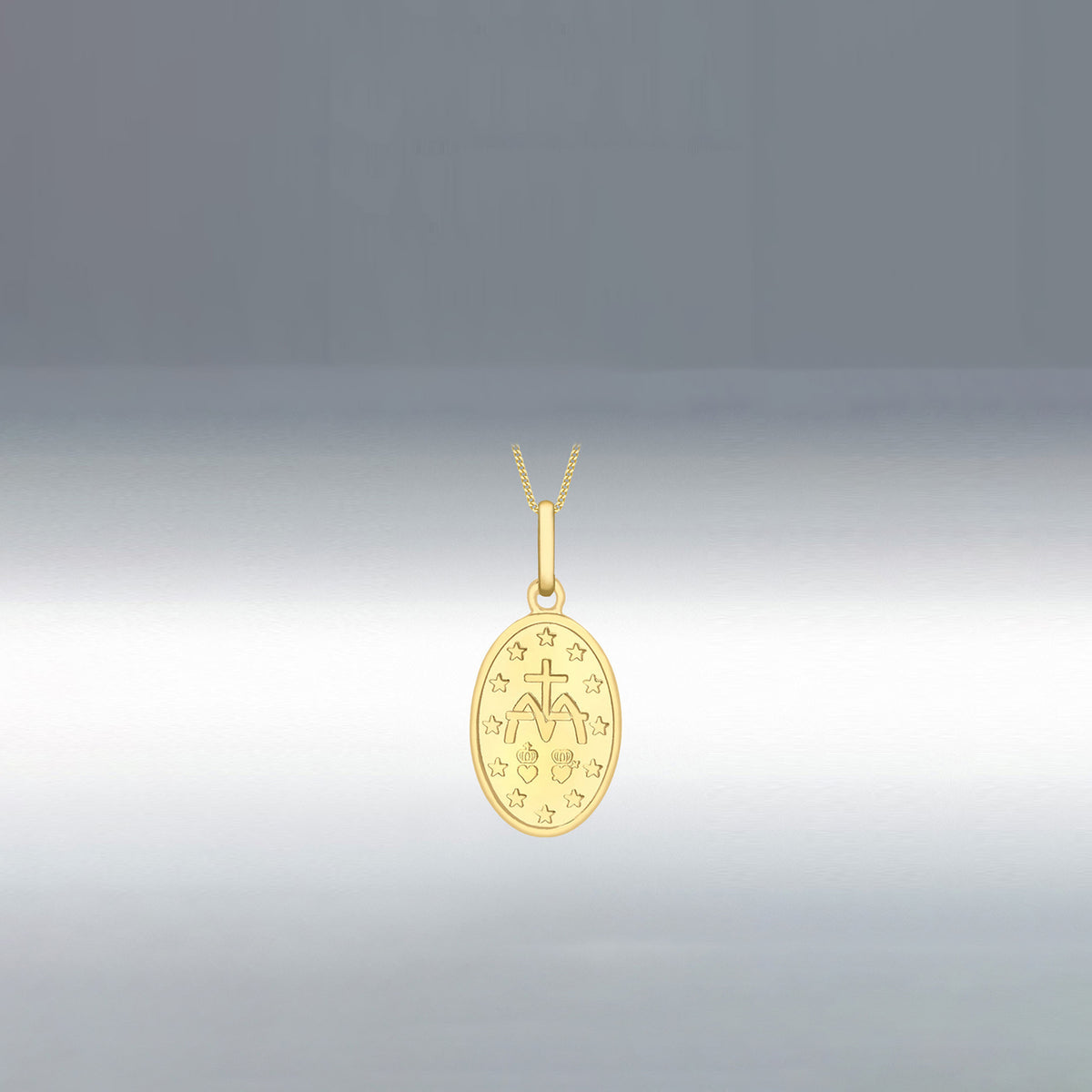 9 Carat Gold Holy Mary Oval Reversible Pendant Necklace, Gold