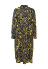 Ichi Belted Waist Floral Midi Shirt Dress, Total Eclipse